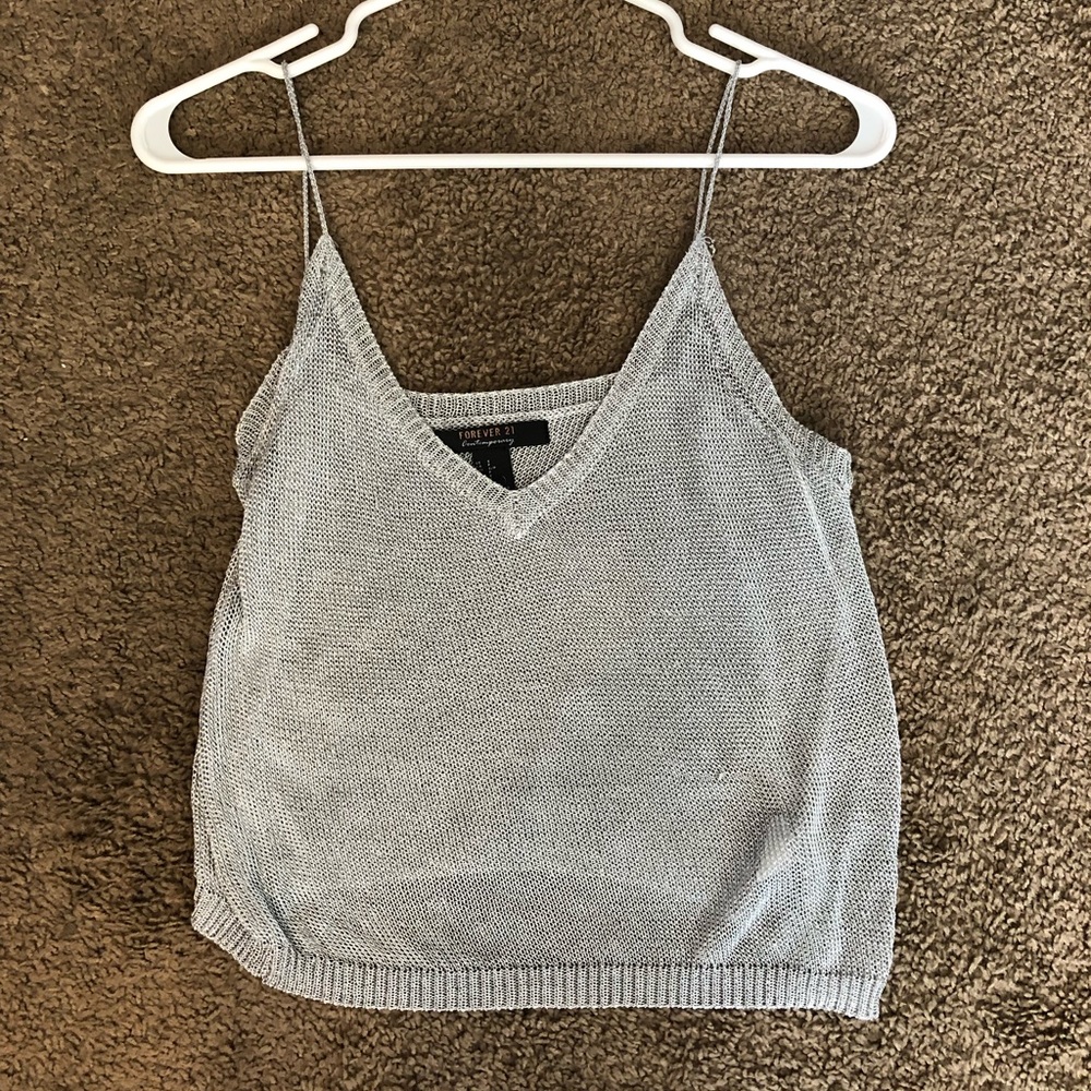 Forever 21 small silver sparkly tank top.